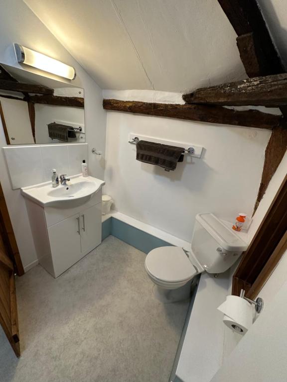 En-suite bathroom with WC and exposed beam ceiling